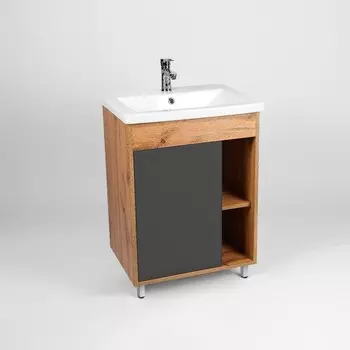 Тумба VIANT «Бостон» 1 створка, 425х655х820 мм, цвет графит, с раковиной COMO 70