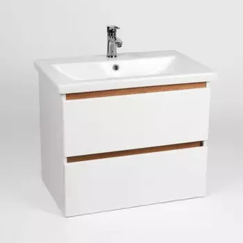 Тумба VIANT «Мальта» 2 ящика, подвесная, 430х560х560 мм, дуб вотан/белый, с раковиной COMO 60