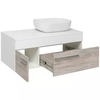 Тумба "Вудлайн 100" подвесная, скандинавский дуб с раковиной "PALLA D41" 45 х 100 х 54 см