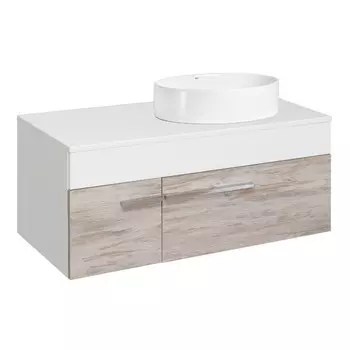 Тумба "Вудлайн 100" подвесная, скандинавский дуб с раковиной "OVALE 50" 45 х 100 х 49 см