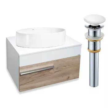 Тумба "Вудлайн 65" подвесная, крафтовый дуб с раковиной "OVALE 50" 45 х 65 х 49 см