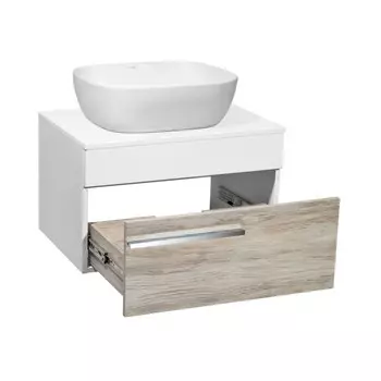 Тумба "Вудлайн 65" подвесная, крафтовый дуб с раковиной "CUATRO" 49 х 39, 45 х 65 х 55 см