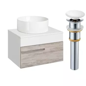 Тумба "Вудлайн 65" подвесная, скандинавский дуб с раковиной "PALLA D41" 45 х 65 х 54 см