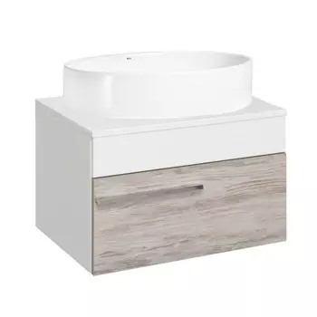 Тумба "Вудлайн 65" подвесная, скандинавский дуб с раковиной "OVALE 50" 45 х 65 х 49 см