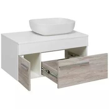 Тумба "Вудлайн 85" подвесная, дуб с раковиной "CUATRO" 49 х 39, 45 х 85 х 55 см