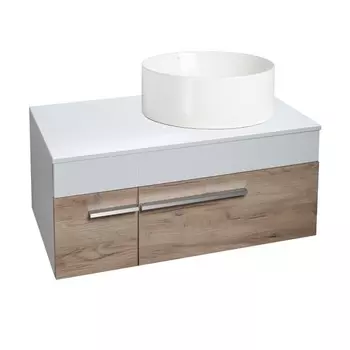 Тумба "Вудлайн 85" подвесная, крафтовый дуб с раковиной "PALLA D41" 45 х 85 х 54 см