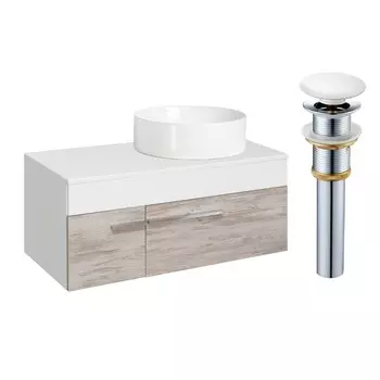 Тумба "Вудлайн 85" подвесная, скандинавский дуб с раковиной "PALLA D41" 45 х 85 х 54 см