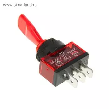 Тумблер REXANT ASW-13D, 12 В, 20А (3c), ON-OFF, однополюсный, с красной подсветкой