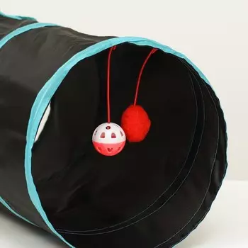 Туннель для кошек с игрушкой, 5025 см, черный/голубой