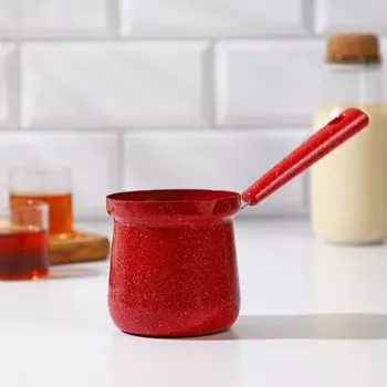 Турка Доляна «Мрамор рэд», 400 мл, d=8 см, пластиковая ручка, антипригарное покрытие, индукция, красная