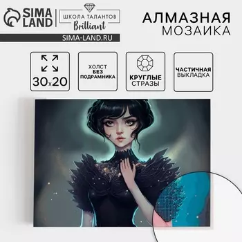 УЦЕНКА Алмазная вышивка с частичным заполнением «Девушка в черном» 2030 см, холст