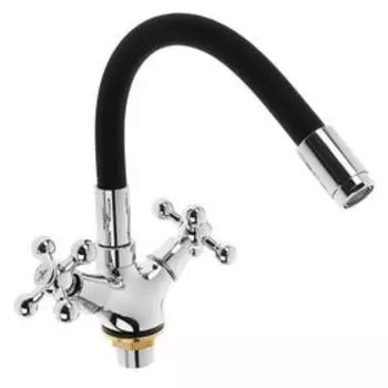 УЦЕНКА Cмеситель для кухни Accoona A9871F, двухвентильный, силиконовый излив, силумин, черный/хром
