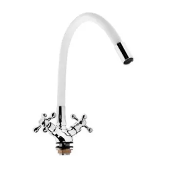 УЦЕНКА Cмеситель для кухни ZEIN 2103, двухвентильный, силиконовый излив, силумин, белый/хром