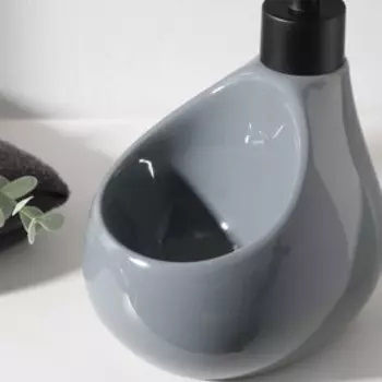 УЦЕНКА Дозатор для моющего средства с подставкой для губки SAVANNA Drop, 450 мл, цвет серый