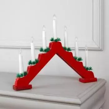 УЦЕНКА Фигура дерев. "Горка рождественская красная", 7 свечей, 3 Вт, 34 В, Е10, 220V, Т/Б