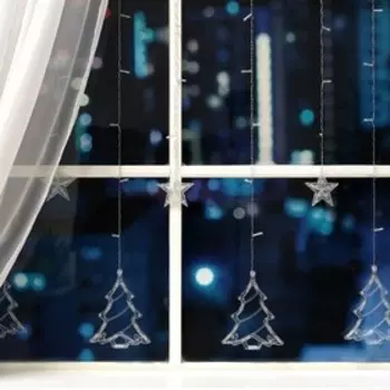 УЦЕНКА Гирлянда "Бахрома" 2.4 х 0.9 м с насадками "Ёлки", IP20, прозрачная нить, 138 LED, свечение белое, 8 режимов, 220 В