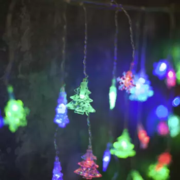 УЦЕНКА Гирлянда "Бахрома" 3 х 0.5 м с насадками "Ёлки и снежинки", IP20, прозрачная нить, 80 LED, свечение RG/RB, мигание, 220 В