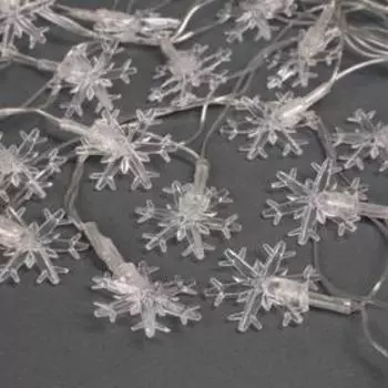 УЦЕНКА Гирлянда "Нить" 5 м с насадками "Снежинки большие", IP20, прозрачная нить, 20 LED, свечение мульти, мигание, 220 В