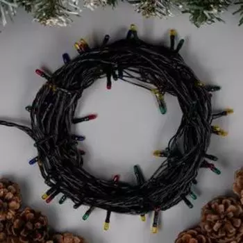 УЦЕНКА Гирлянда "Нить" 7 м , IP20, тёмная нить, 100 ламп, свечение мульти, 8 режимов, 220 В