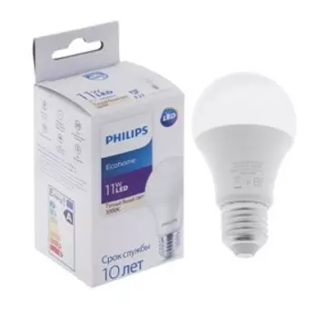 УЦЕНКА Лампа светодиодная Philips Ecohome Bulb 830, E27, 11 Вт, 3000 К, 900 Лм, груша