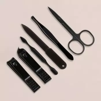 УЦЕНКА Набор маникюрный, 6 предметов, в футляре, цвет чёрный