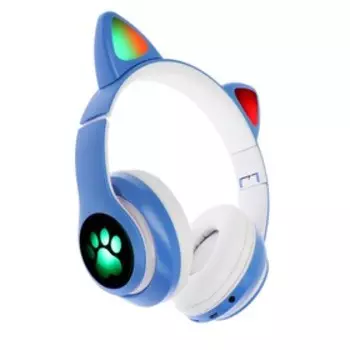УЦЕНКА Наушники-Кошки W-32, беспроводные, MIC, BT 5.0, AUX, microSD, MP3, 400 мАч, синие