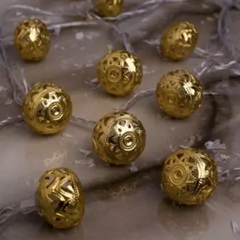 Гирлянда «Нить» 4 м с насадками «Шарик с орнаментом», IP20, прозрачная нить, 20 LED, свечение тёплое белое, 8 режимов, 220 В, УЦЕНКА