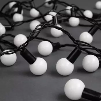 Гирлянда «Нить» 10 м с насадками «Шарики 2.5 см», IP44, тёмная нить, 100 LED, свечение бело-синее, мигание, 220 В, УЦЕНКА