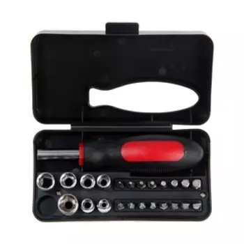 УЦЕНКА Отвертка с набором бит и торцевых головок ТУНДРА, пластиковый кейс, 25 предметов