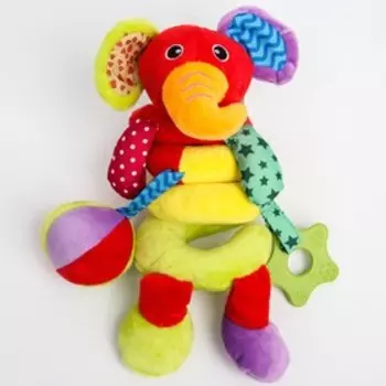 УЦЕНКА Растяжка - спираль мягкая с погремушкой на кроватку/коляску «Слоник яркий»