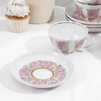 УЦЕНКА Сервиз чайный «Розовый сад», 14 предметов: сахарница 750 мл, сливочник 300 мл, 6 чашек 275 мл, 6 блюдец d=15 см