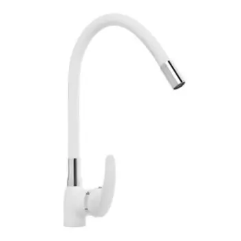 УЦЕНКА Смеситель для кухни ZEIN Z5973, гибкий силиконовый излив, картридж 40 мм, латунь, белый