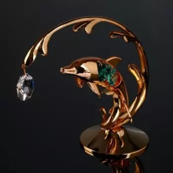 УЦЕНКА Сувенир с кристаллами "Дельфин на волне" 14х12,5 см