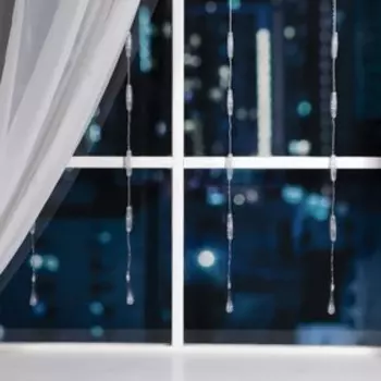 УЦЕНКА ЗАНАВЕС "Капли", УМС вилка, Ш:2.5 м, В:0.65 м, Н.С. LED-50-220V, 8 режимов, ТЕПЛЫЙ БЕЛЫЙ