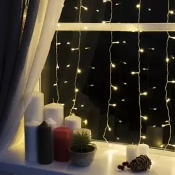 Гирлянда «Занавес» 1.5 × 1 м, IP20, прозрачная нить, 180 LED, свечение тёплое белое, 8 режимов, 220 В, УЦЕНКА