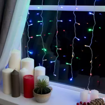 Гирлянда «Занавес» 2 × 1.5 м, IP20, прозрачная нить, 360 LED, свечение мульти, 8 режимов, 220 В, УЦЕНКА