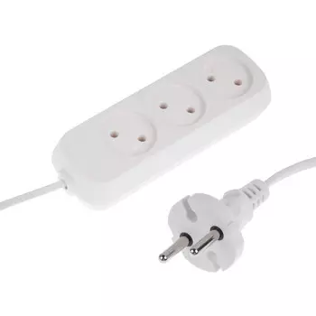Удлинитель 3 розетки, 3 м, 6 А, 1300 Вт, ШВВП 2х0.5 мм2, без з/к, белый