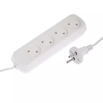 Удлинитель Luazon Lighting ECO, 4 розетки, 10 м, 10 А, 2200 Вт, ПВС 2х0.75 мм2,без з/к,белый