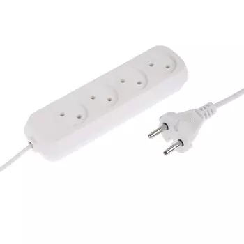 Удлинитель 4 розетки, 3 м, 10 А, 2200 Вт, ПВС 2х0.75 мм2, без з/к, белый