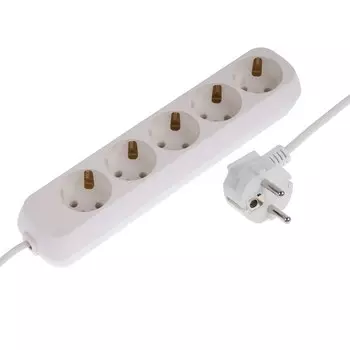 Удлинитель Luazon Lighting ECO,5 розеток,2 м,10 А,2200 Вт,ПВС 3х0.75мм2, с з/к белый