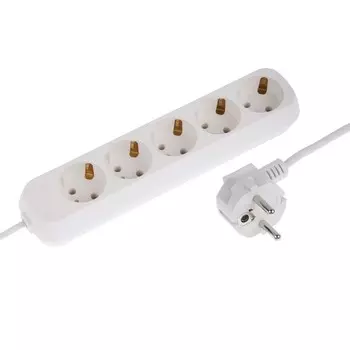 Удлинитель 5 розеток, 3 м, 10 А, 2200 Вт, ПВС 3х0.75 мм2, с з/к, белый