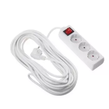 Удлинитель Luazon Lighting, 3 розетки, 10 м, 6 А, 1300 Вт, 30.75 мм2, с заземлением, с выключателем, белый