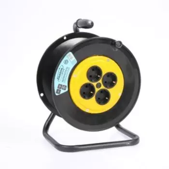 Удлинитель на катушке Luazon Lighting, 4 розетки, 25 м, 10 А, ПВС 3х0.75 мм2, с з/к, IP20