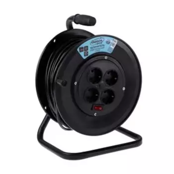Удлинитель на катушке Luazon Lighting,4 розетки,50м,10А, ПВС 3х0.75 мм2,с з/к,без выкл.IP20,