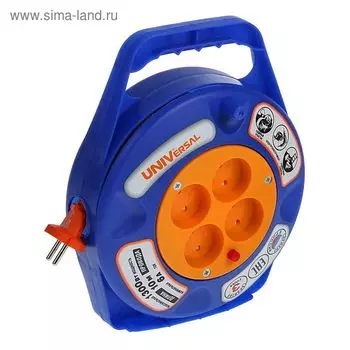 Удлинитель на катушке UNIVersal У6-015, 10м, термо, ПВС 2x0.75, 6 А, закрытый корпус