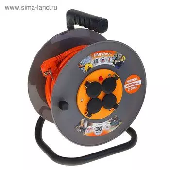 Удлинитель на катушке UNIVersal ВЕМ-250, 4х30 м, ПВС 3х1.5, IP44, розетки с защ. крышкой