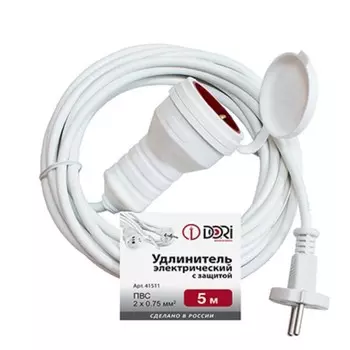 Удлинитель шнур DORI ПВС 2х0,75мм2 белый IP44, 5м