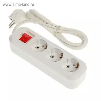 Удлинитель UNIVersal S-303, 3 розетки, 2 м, ПВС 3х1, 16 А, с з/к, с кнопкой вкл/выкл