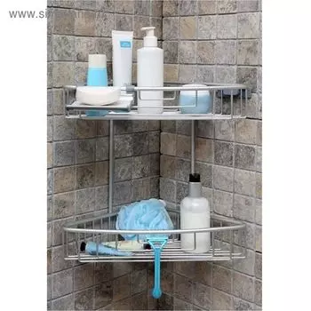 Угловая полка алюминиевая Paloma, 2 уровня, мыльница в комплекте