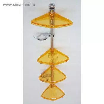 Угловая полка, алюминиевая трубка, 4 полки, мыльница, стакан, цвет оранжевый
